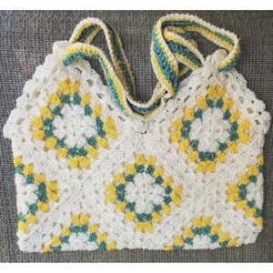 10 pc Granny Square Crocheted Buttercup Purse Vintage Estate Yarn Bag Lined OOAK